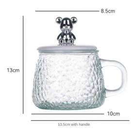 Bear Glass Cup 400ml Hammer Pattern Coffee Cups Drinkware Tea Mugs with Handle Transparent Glass Champagne Cup with Lid