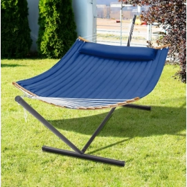 Curved-Bar Hammock with Stand, 2 Person Heavy Duty Hammock Frame, Detachable Pillow, Navy Blue Hammock