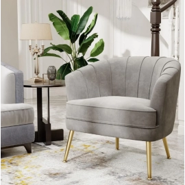 Velvet Accent Chair, Upholstered Modern Single Sofa Side Chair,Comfy Barrel Club Living Room Armchair with Golden Metal Legs